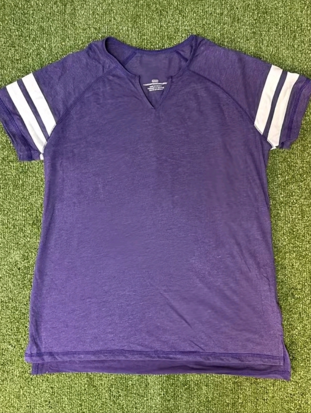 Bogo!!Purple Short Sleeve Athletic Tee with White Sleeve Stripes